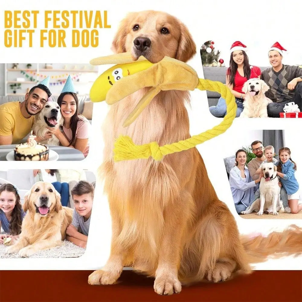 XMSJ Radish Squeaky Interactive Pull Rope Plush Dog Toy