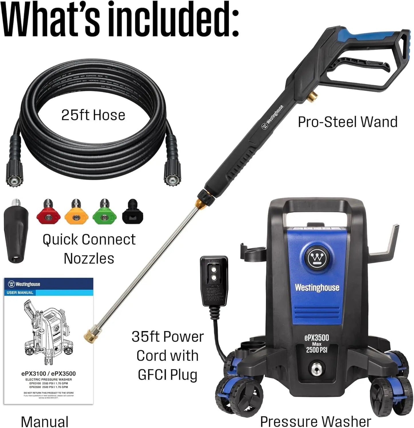 EPX3500 Electric Pressure Washer 2500 PSI 1.76 GPM Anti Tipping