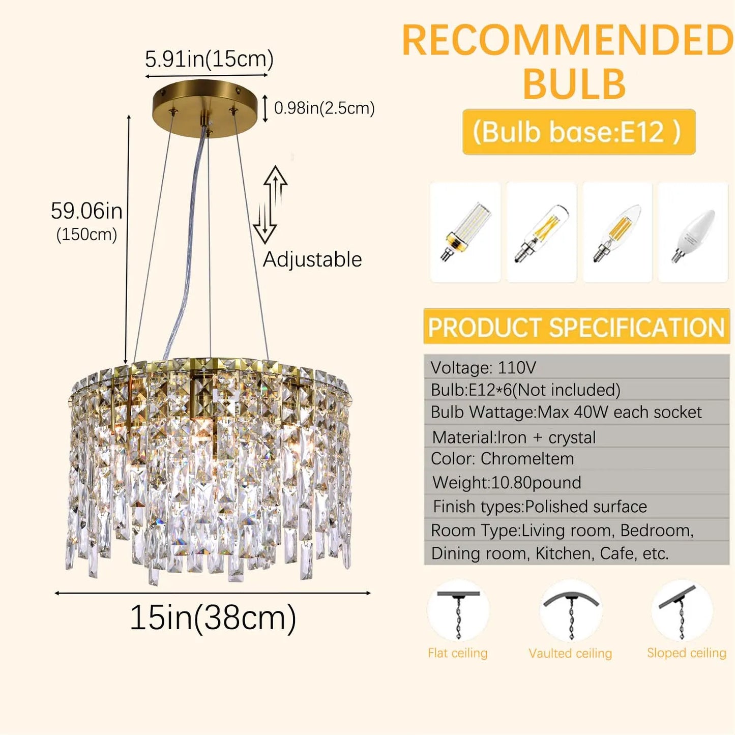DF Light House Modern Crystal Chandelier for Living Room Pendant