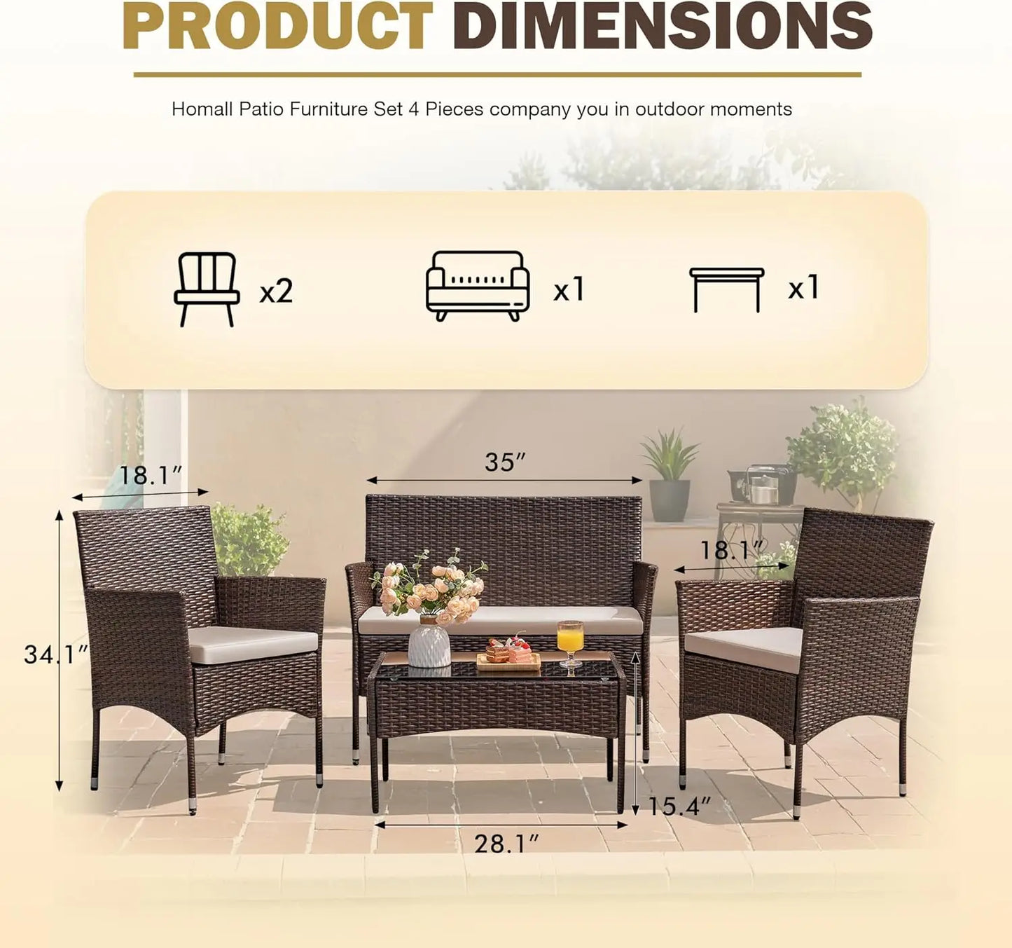 4-Piece Outdoor Patio Furniture Set Rattan Wicker Chairs