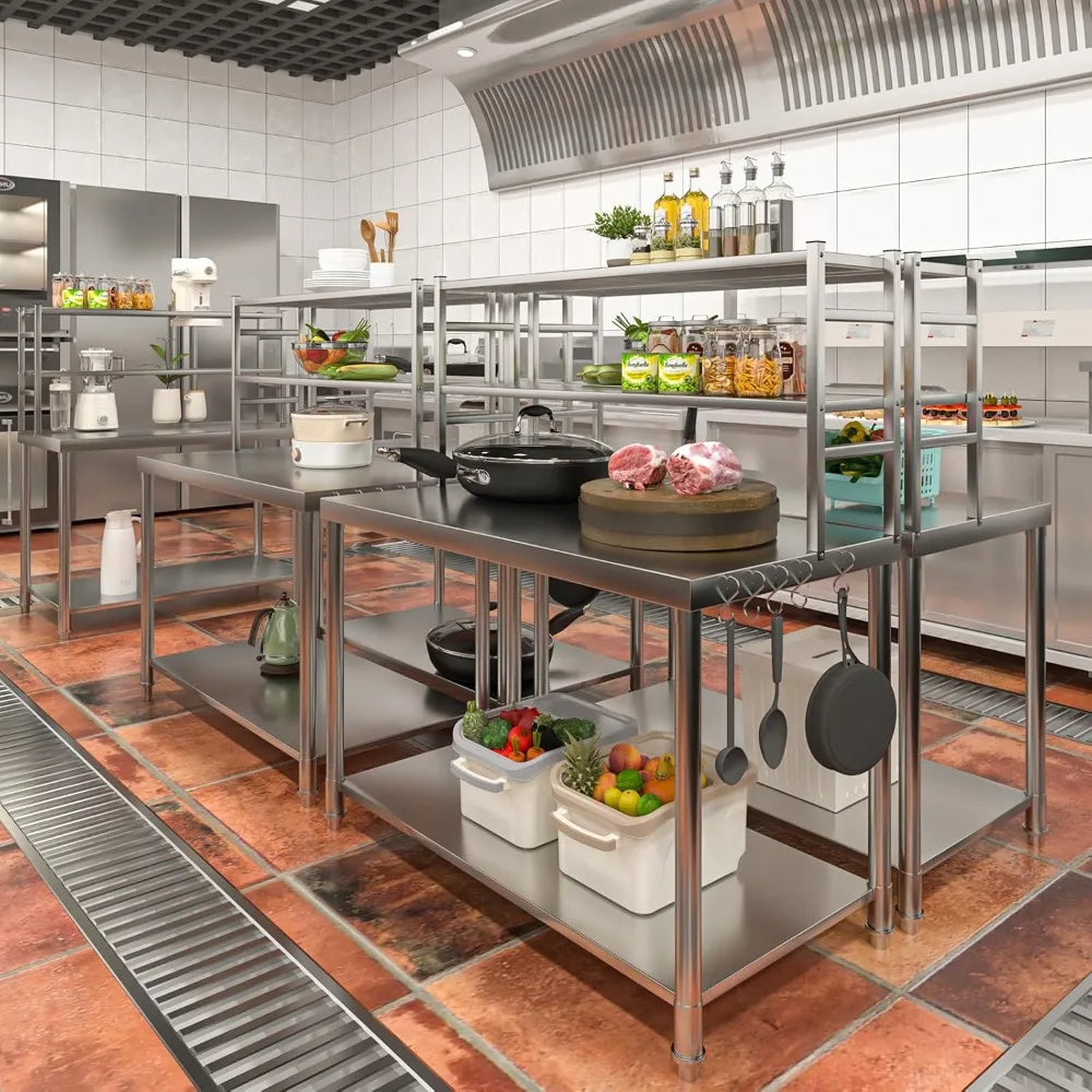 Stainless Steel Prep Table With Two Tier Shelf For Kitchen