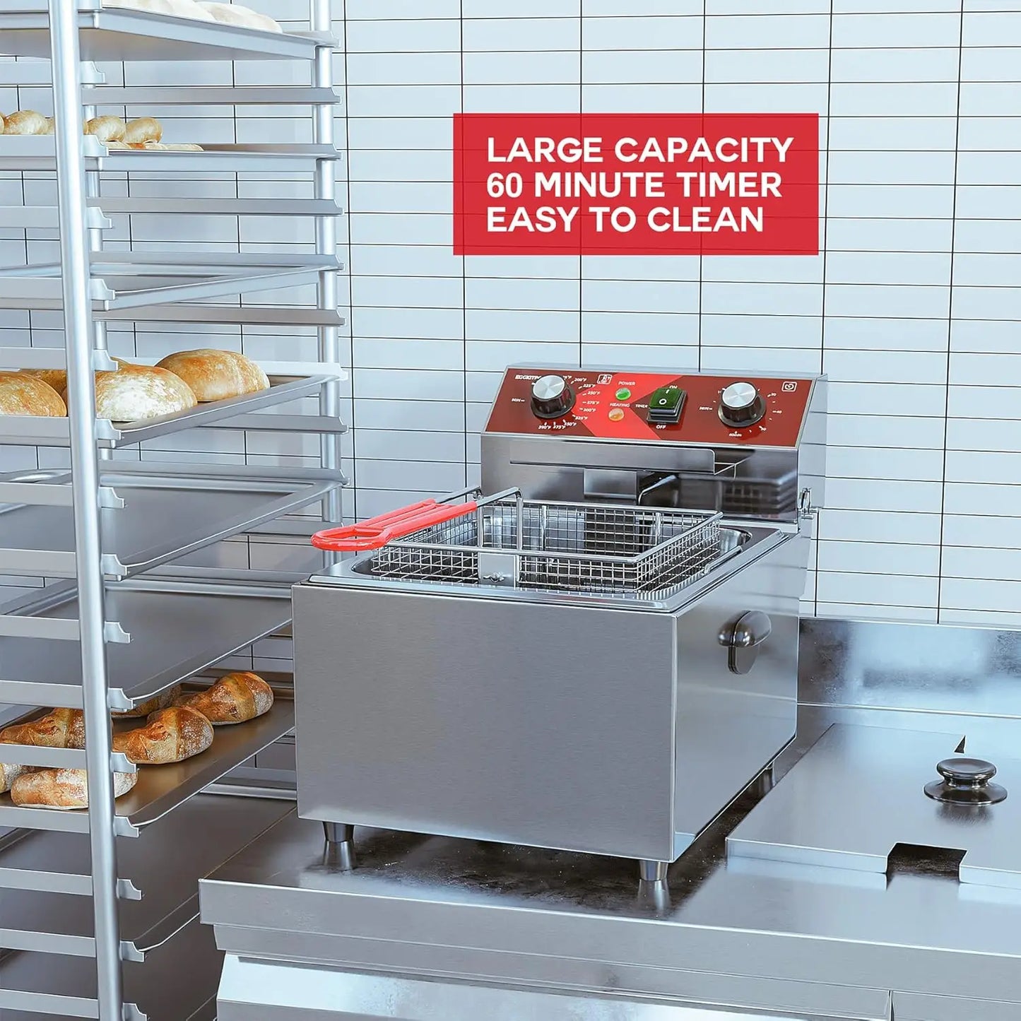 Electric Deep Fryer 1800W With Timer Basket Home Use