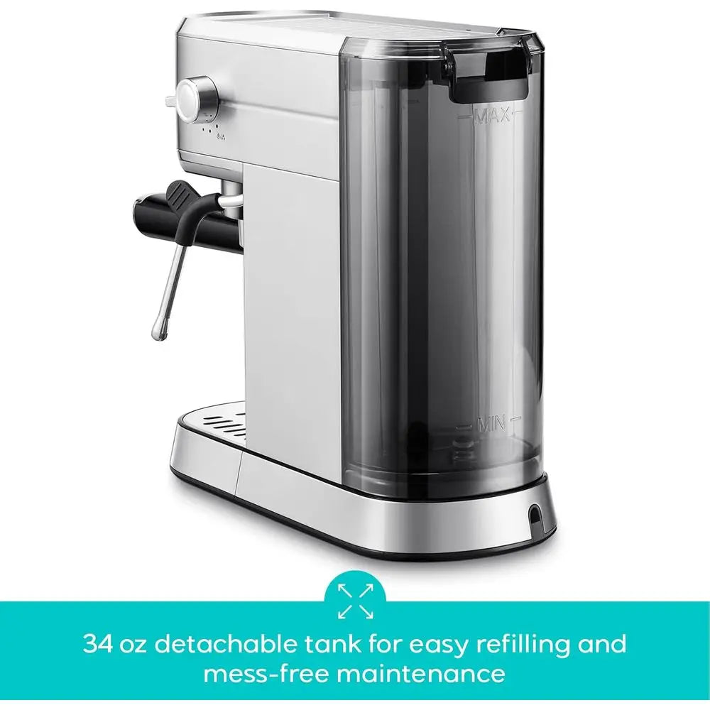 Eco Friendly 20 Bar Espresso Machine With Steam Wand Stainless Steel 34oz Tank