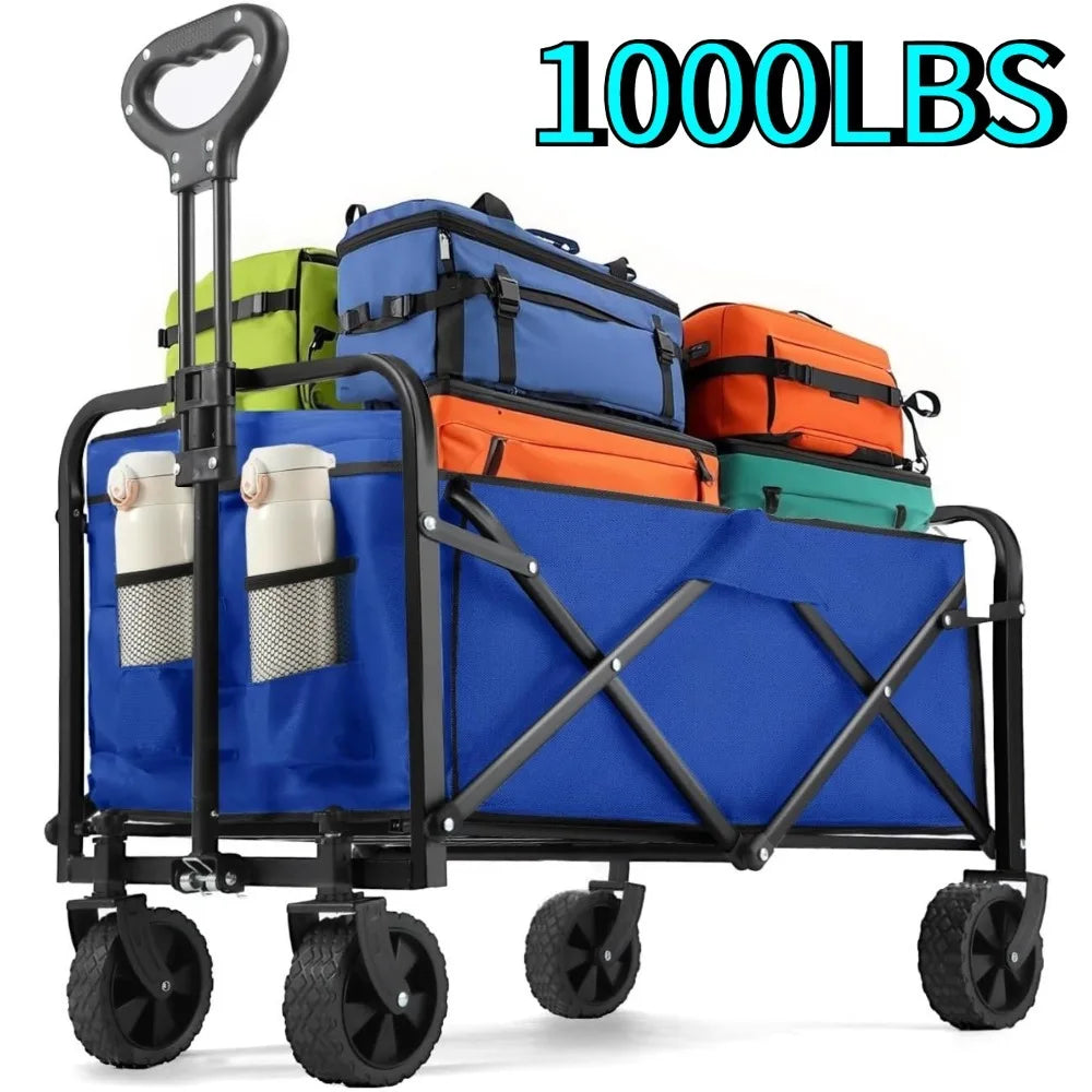 Collapsible Wagon Cart Foldable Beach Wagon All Terrain Wheels Heavy Duty