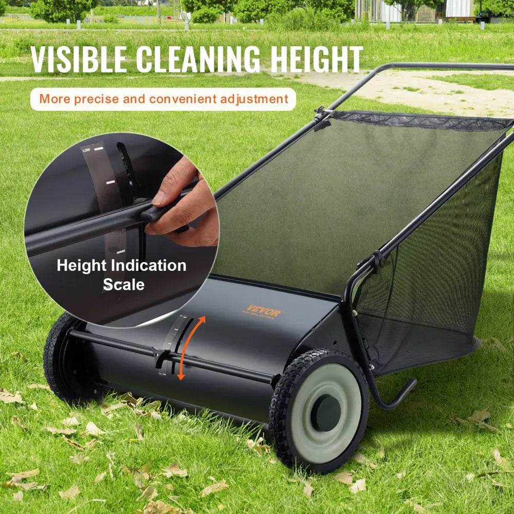 Push Lawn Sweeper With Four Spinning Brushes Steel Construction