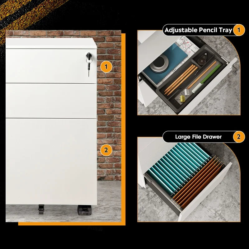 GALAXHERO 3 Drawer Locking Rolling File Cabinet With Security Lock