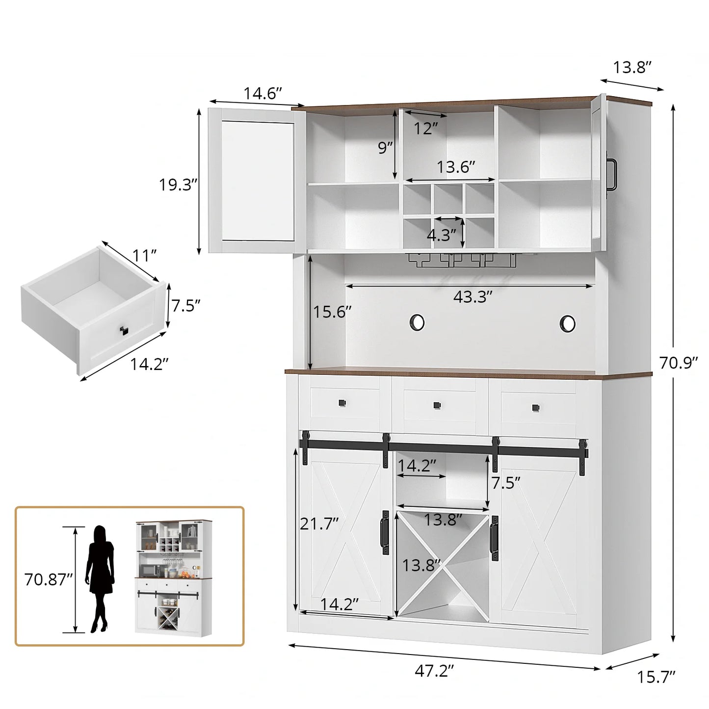 VOWNER Farmhouse Bar Cabinet With Sliding Barn Door