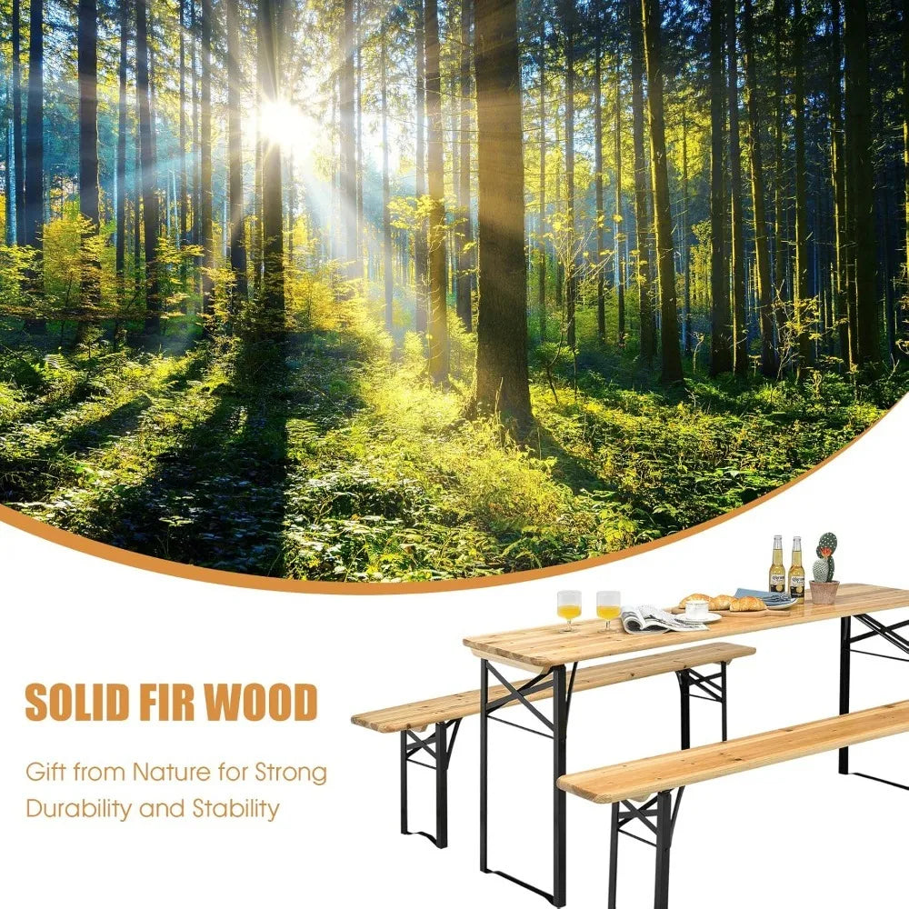 Portable Folding Picnic Table And Bench Set With Wooden Top