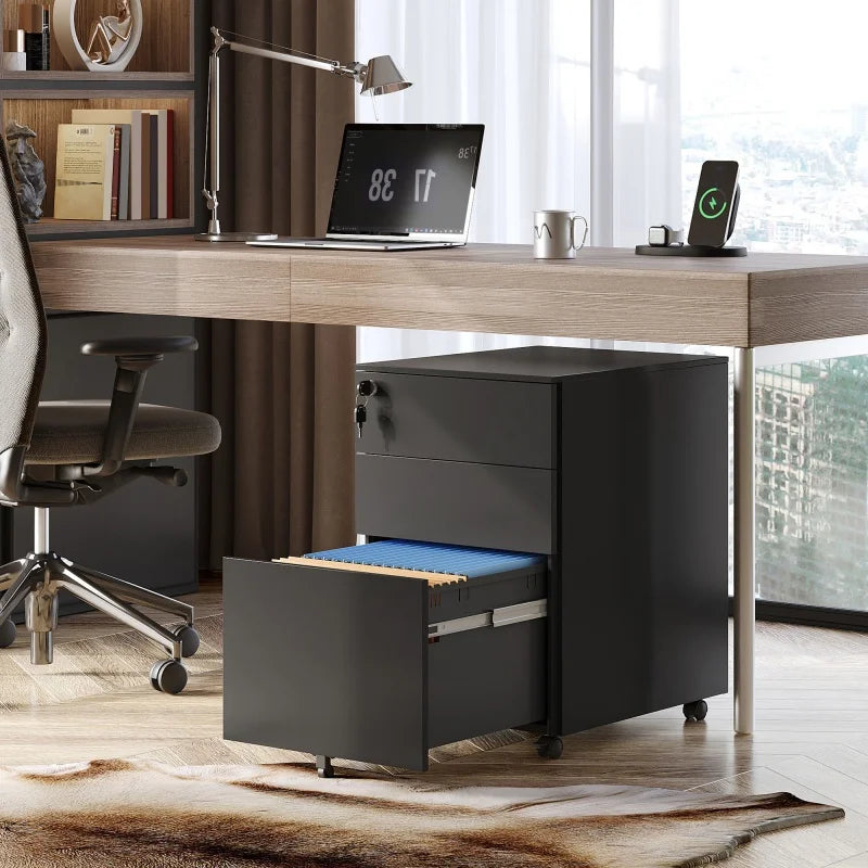 GALAXHERO 3 Drawer Locking Rolling File Cabinet With Security Lock