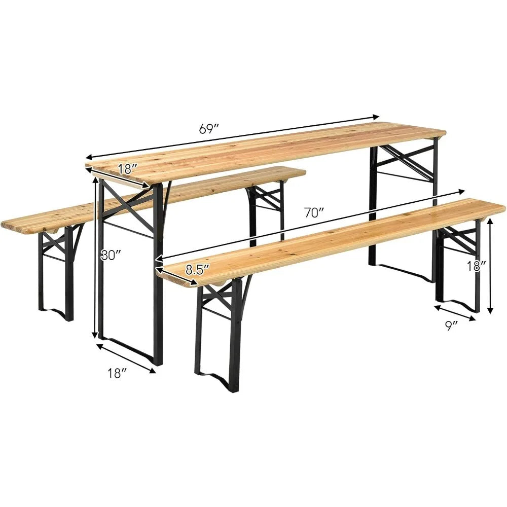 Portable Folding Picnic Table And Bench Set With Wooden Top