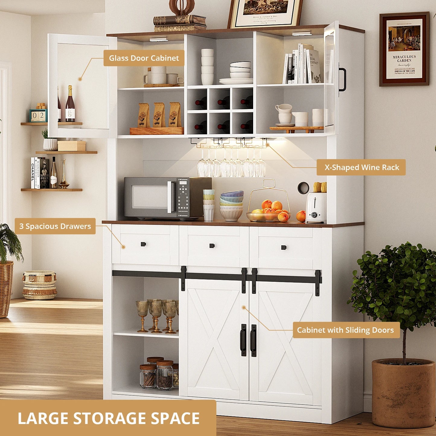 VOWNER Farmhouse Bar Cabinet With Sliding Barn Door