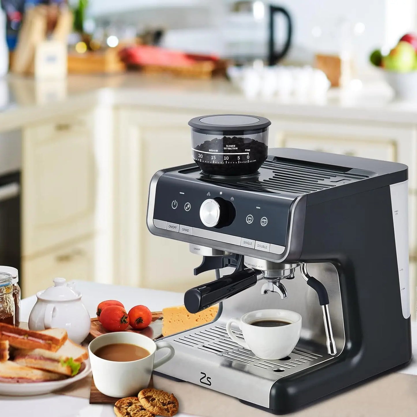 Acekool Espresso Machine With Grinder Milk Frother Steam Wand 20 Bar