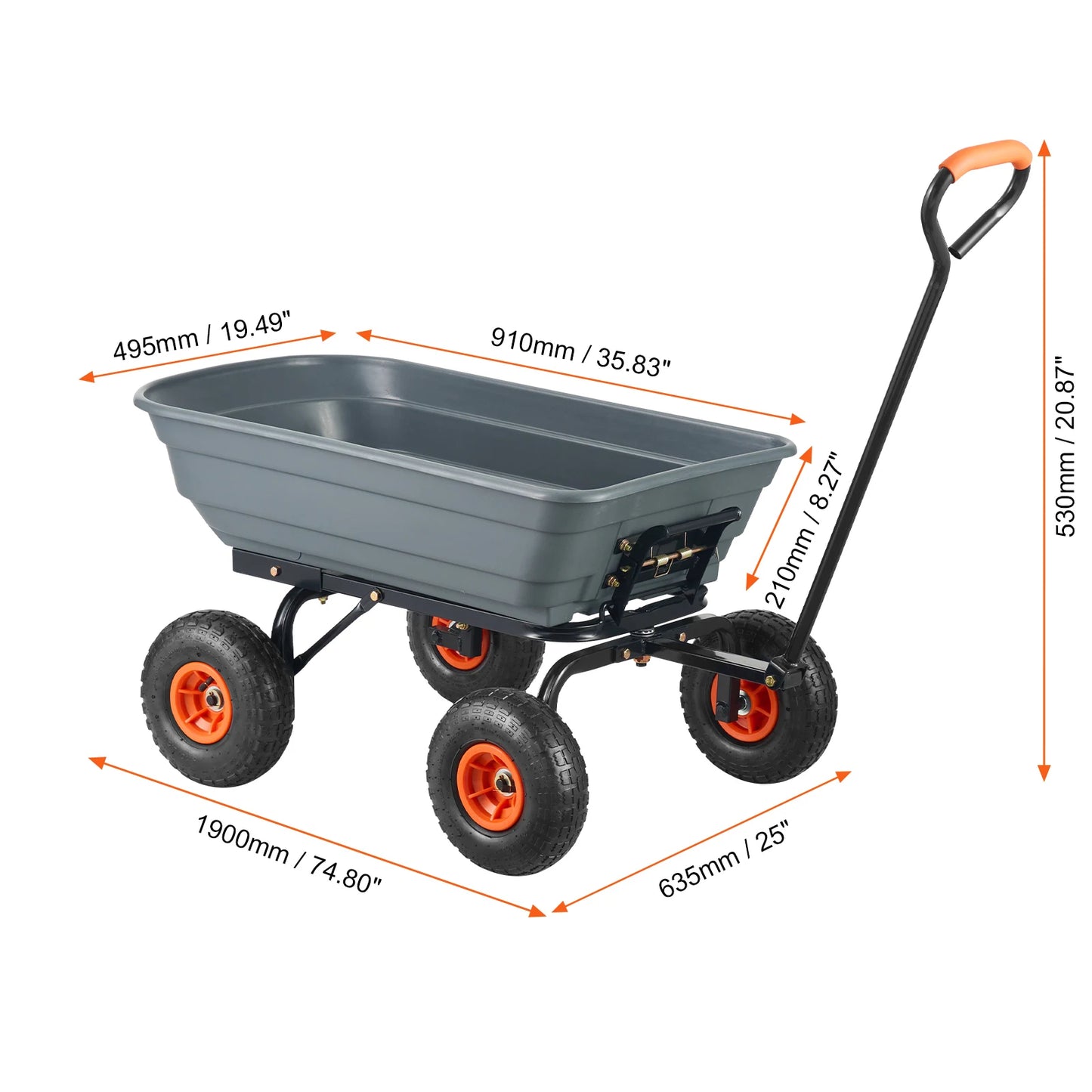 SucceBuy Poly Garden Dump Cart 600lb Capacity Steel Frame