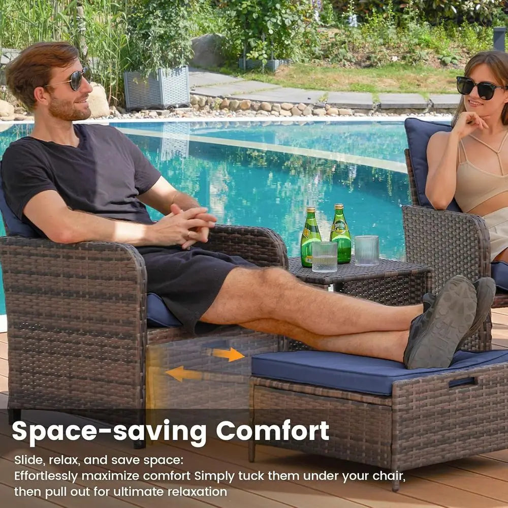Patio Furniture Set With Hidden Ottoman For Balcony Or Porch