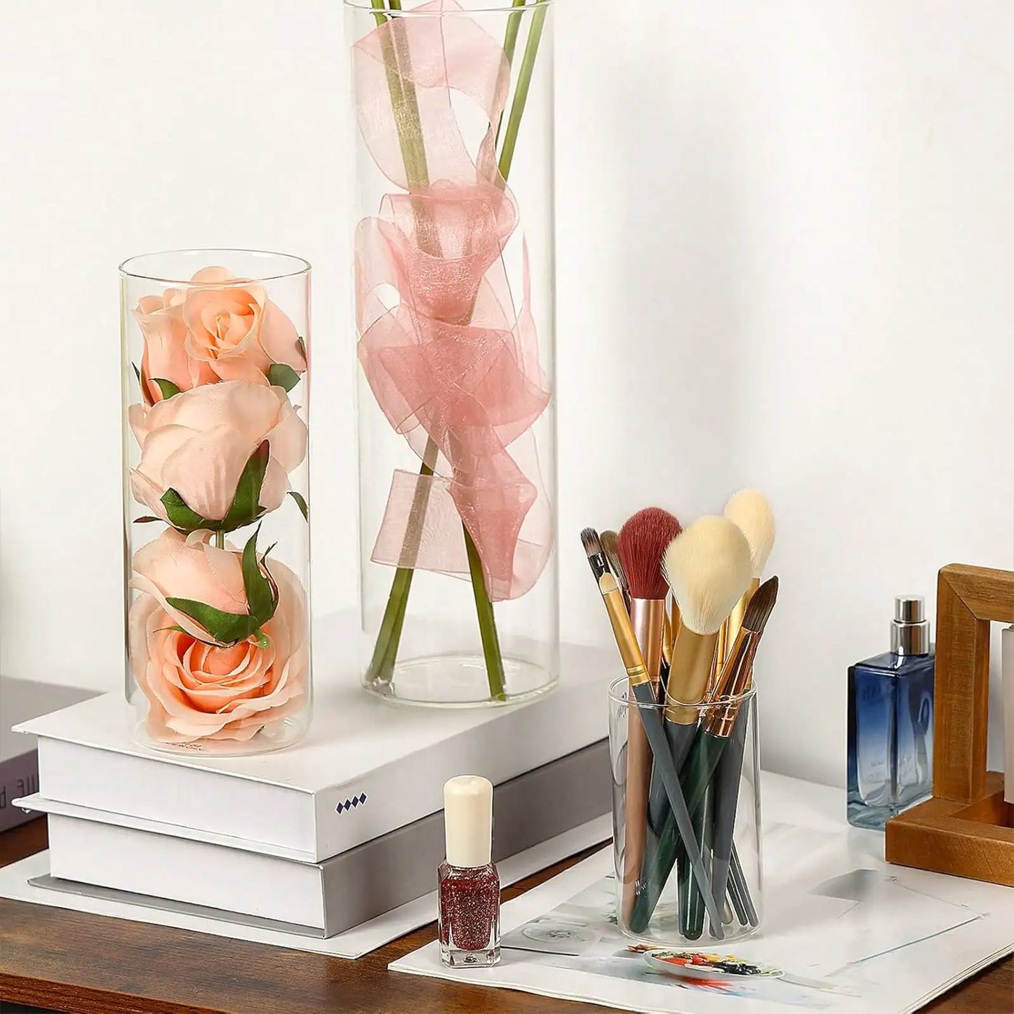 Tomnk Clear Glass Cylinder Vase Set For Wedding Centerpieces