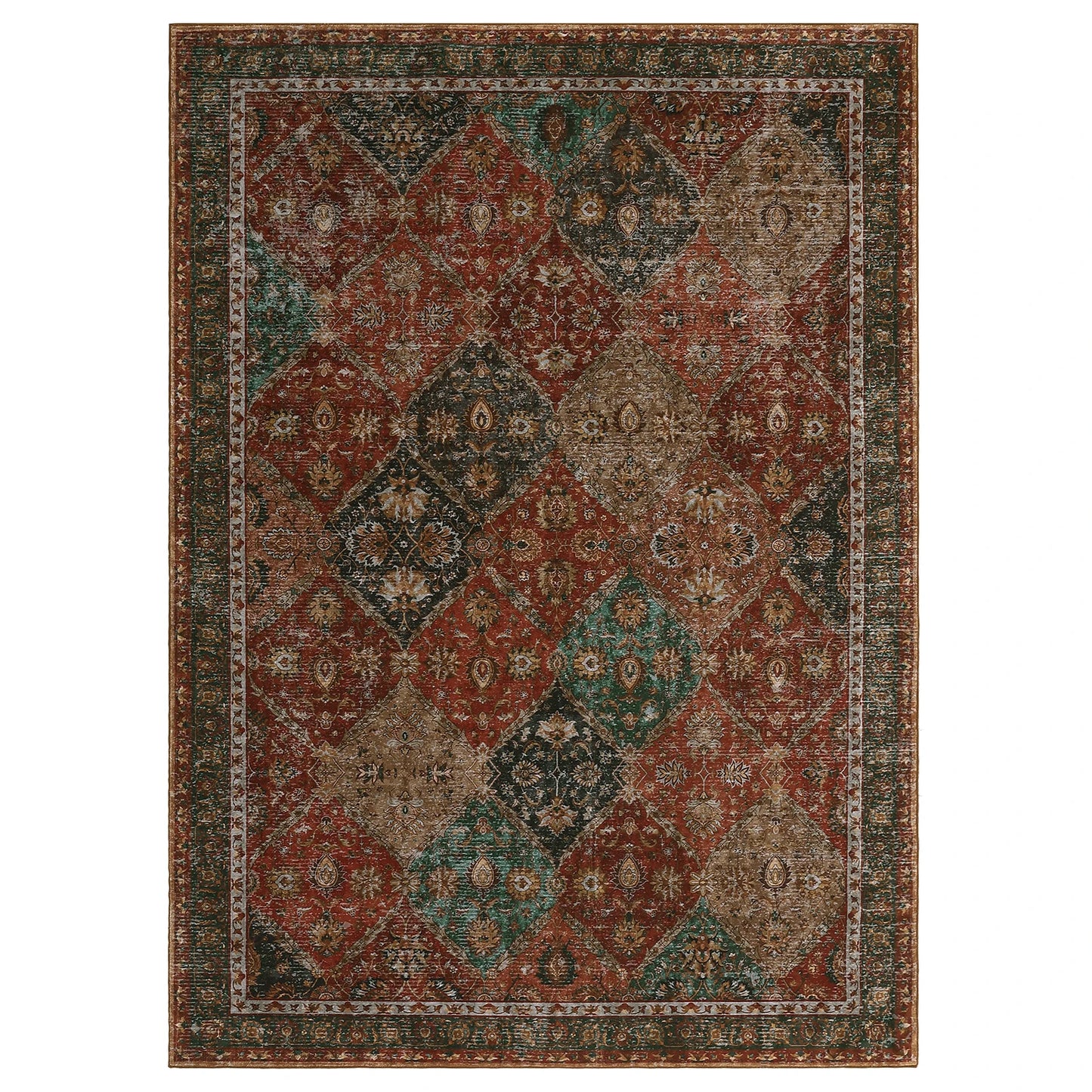 NONECN Moroccan Trellis Low Pile Rug Machine Washable Non Slip