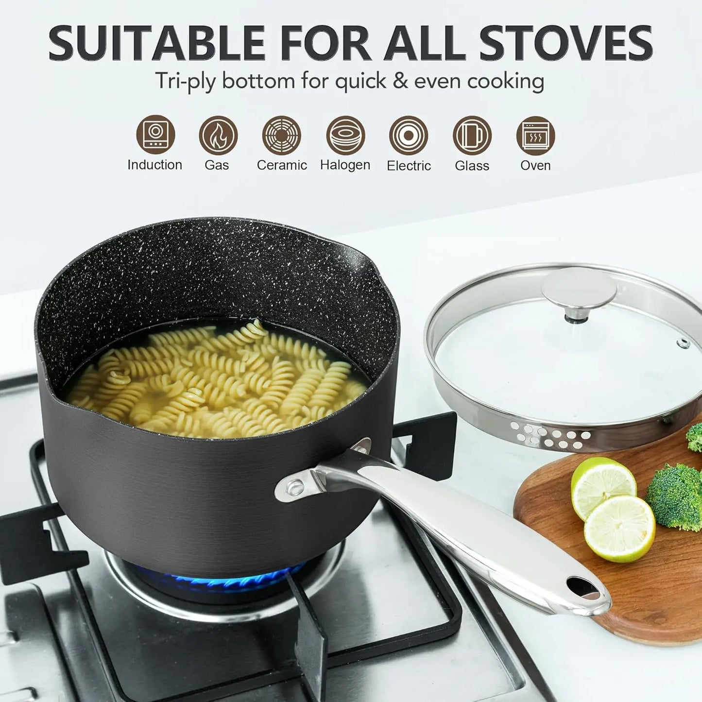 Hard Anodized Saucepan Set With Lids Nonstick Induction Pots