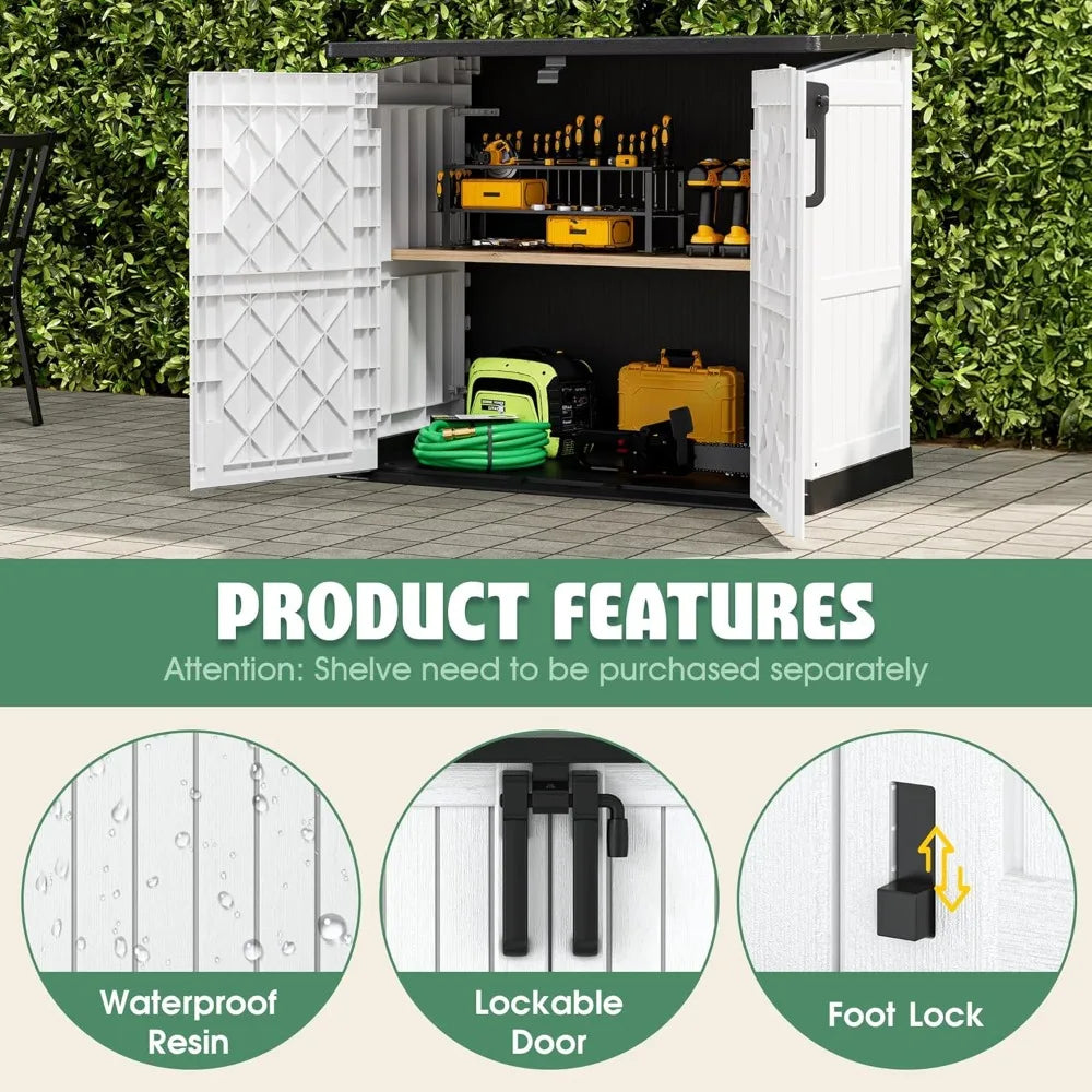 Outdoor Resin Storage Shed With Lockable Doors Waterproof Cabinet