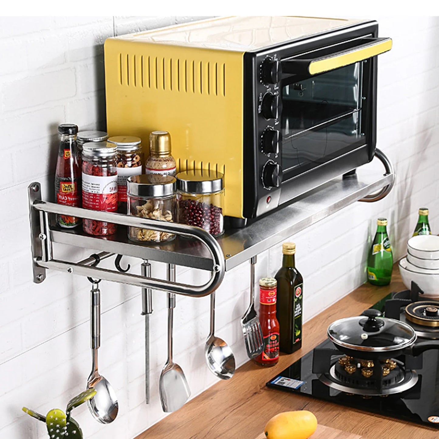 Stainless Steel Microwave Oven Rack Wall Mount Kitchen Shelf