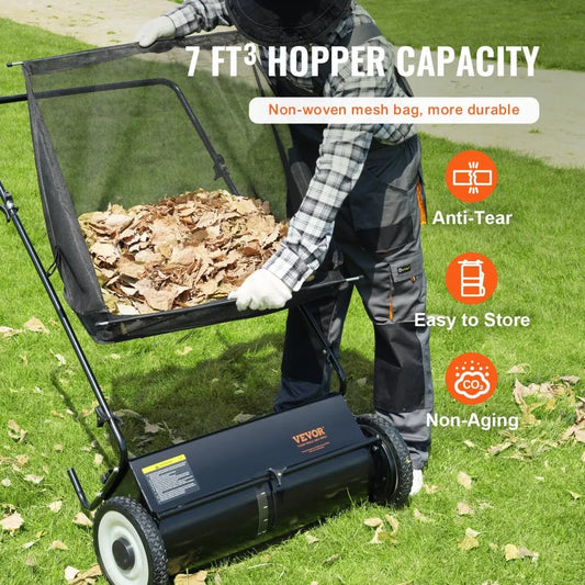 Push Lawn Sweeper With Four Spinning Brushes Steel Construction