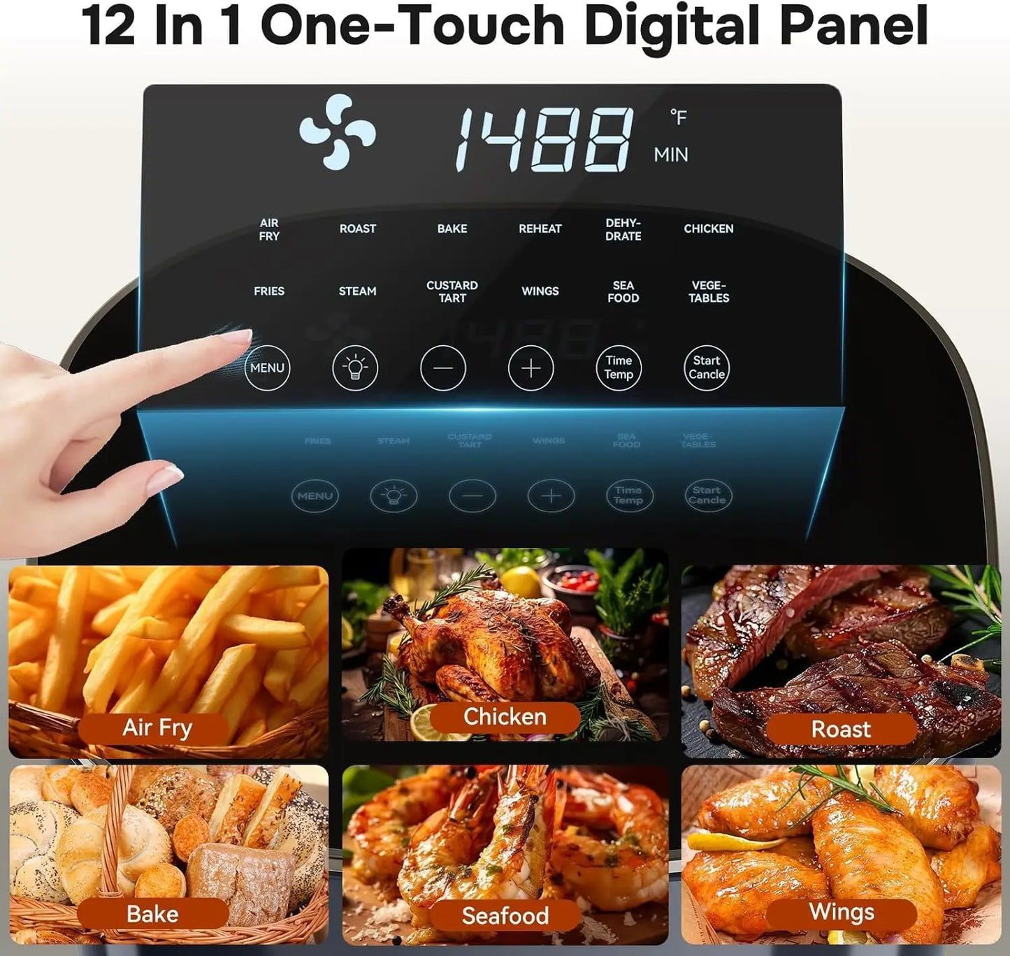 12-in-1 Digital Air Fryer With Visible Window 1700W Healthy Cooking
