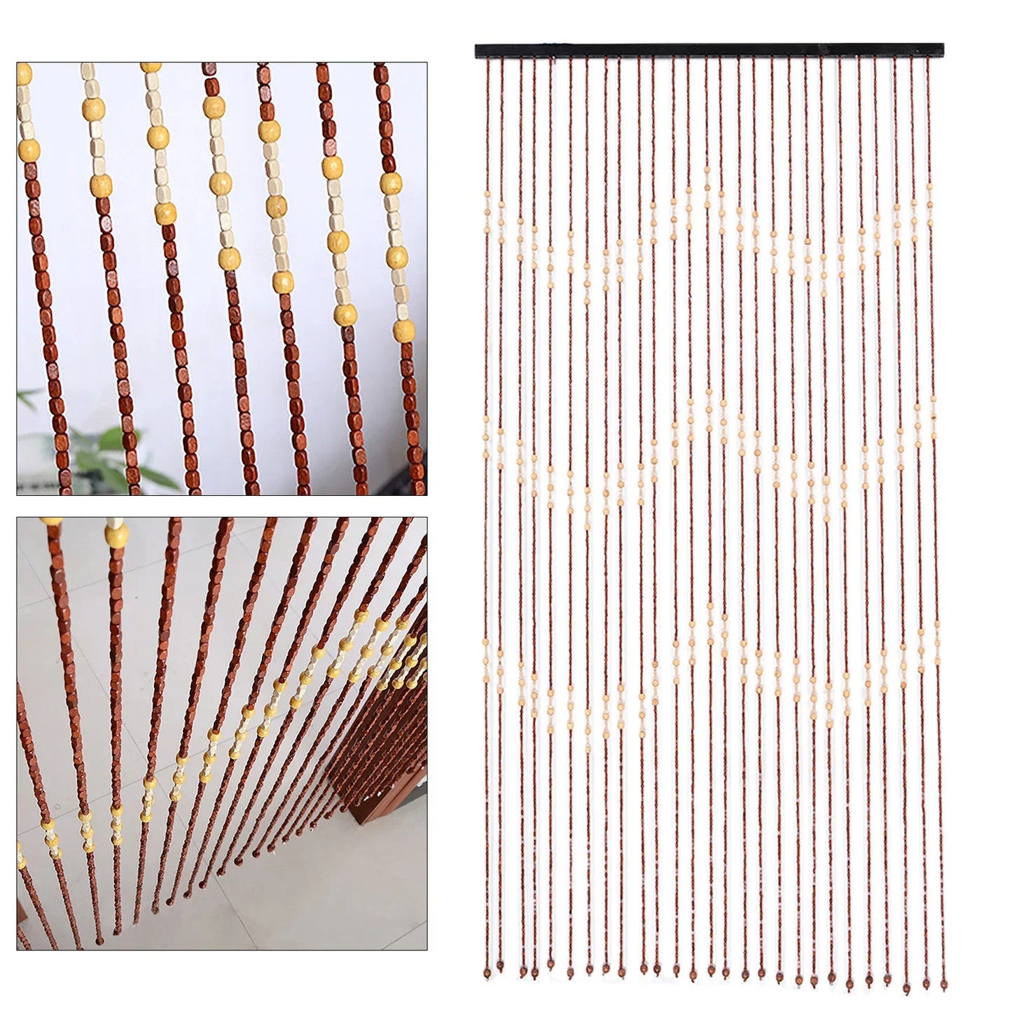 Wooden Bead Door Curtain With Jagged Pattern Fly Screen