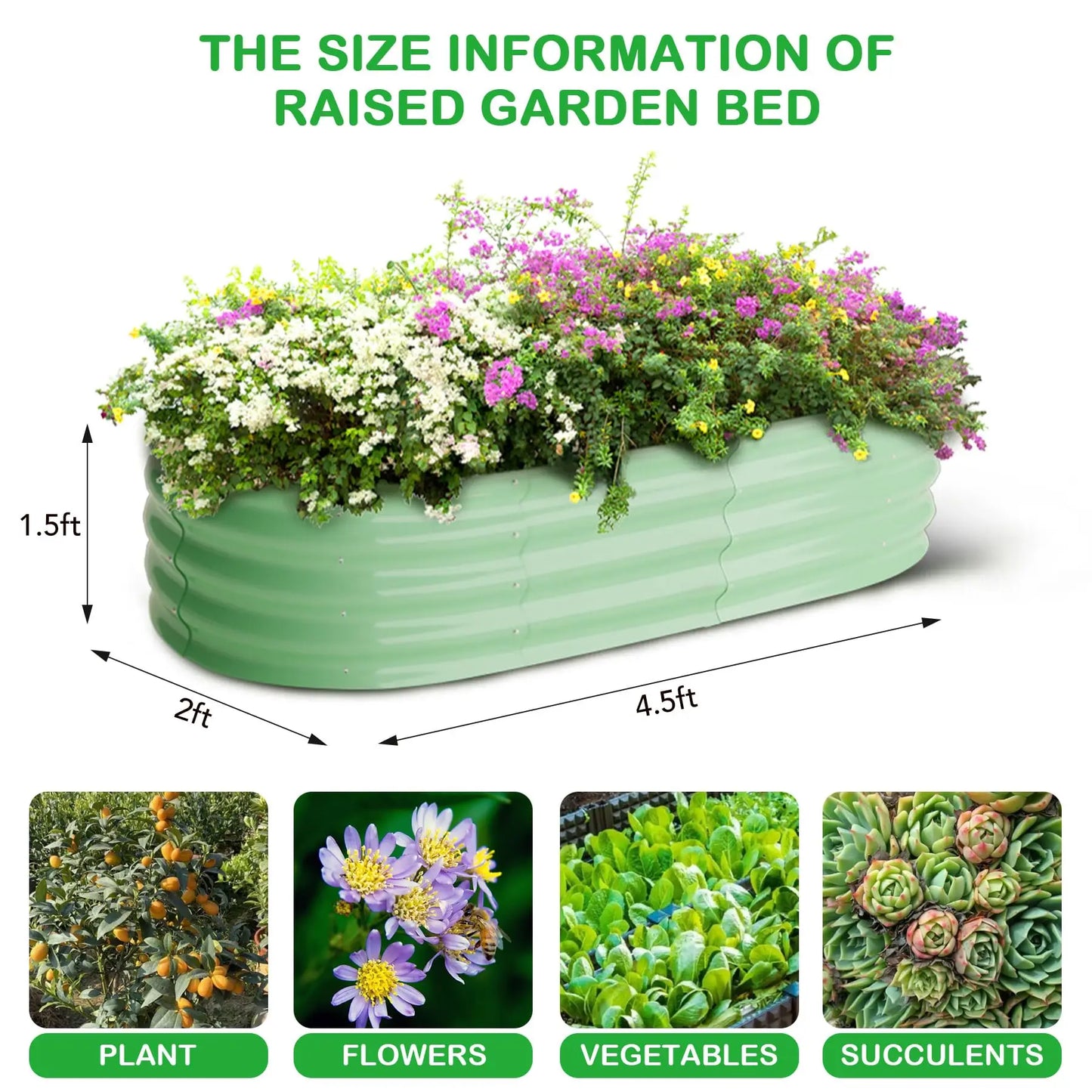 HiMISS Two Pack Oval Galvanized Steel Raised Garden Bed Planter