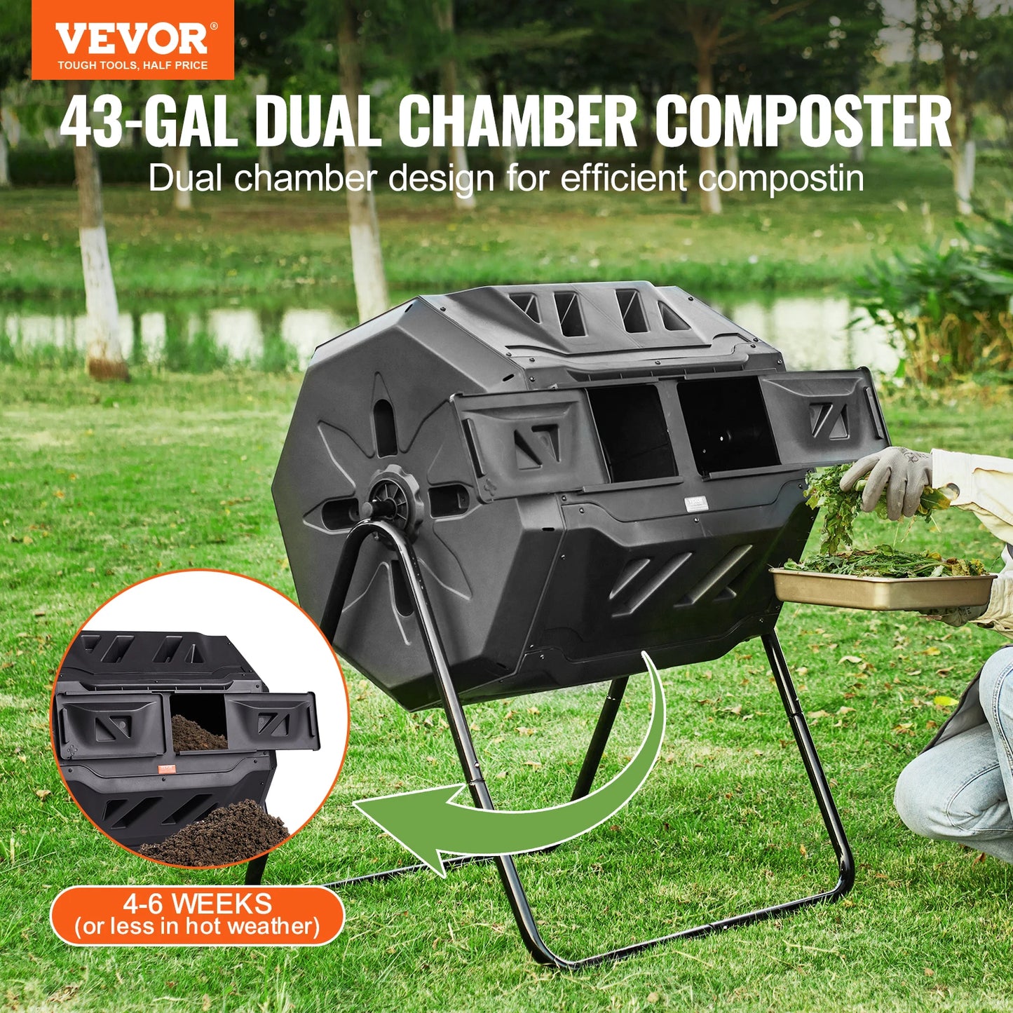 Tumbling Composter Dual Chamber For Garden And Kitchen Use