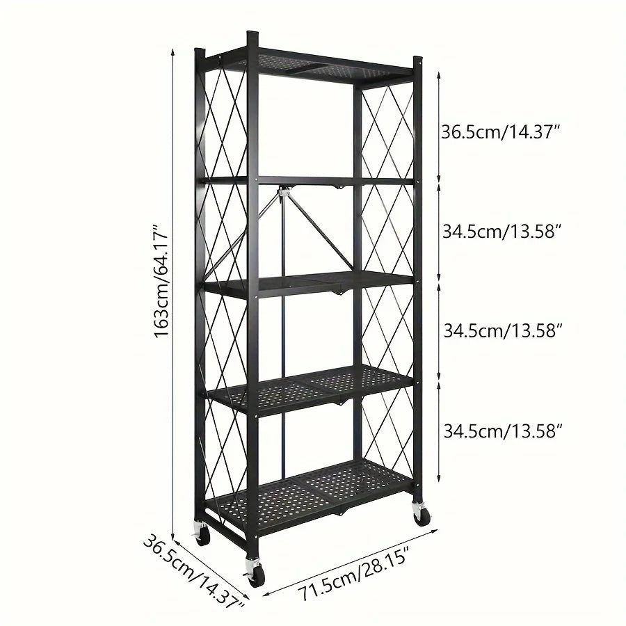 Heavy-Duty Foldable Metal Storage Rack With Wheels For Garage Kitchen
