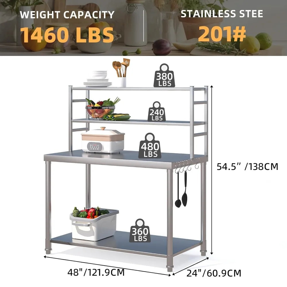 Stainless Steel Prep Table With Two Tier Shelf For Kitchen
