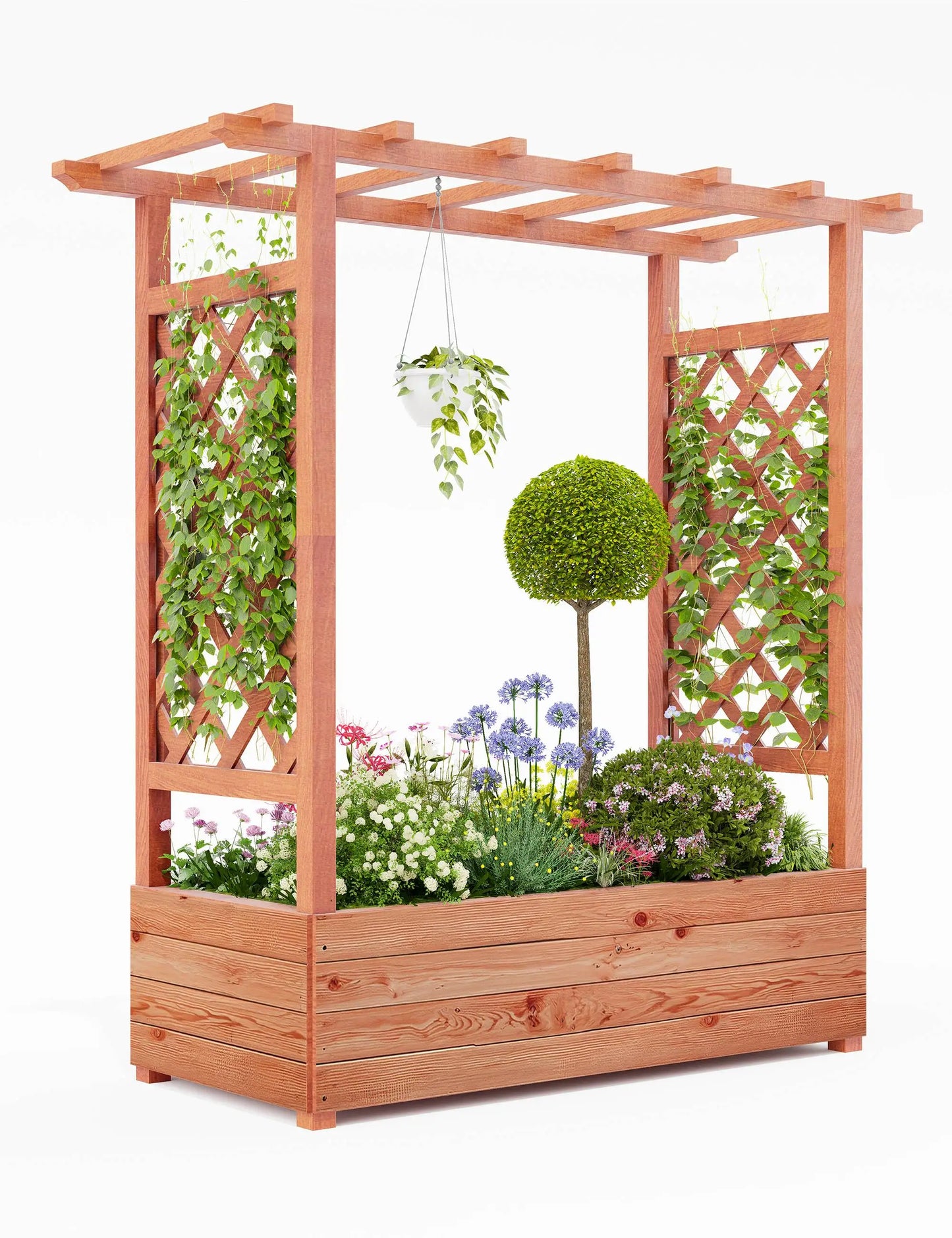 HiMISS Elevated Garden Bed With Trellis Freestanding Planter For Climbing Plants