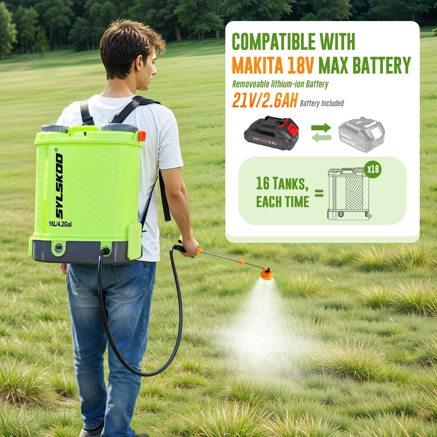Electric Garden Sprayer 100 PSI With Telescopic Wand And Battery Charger