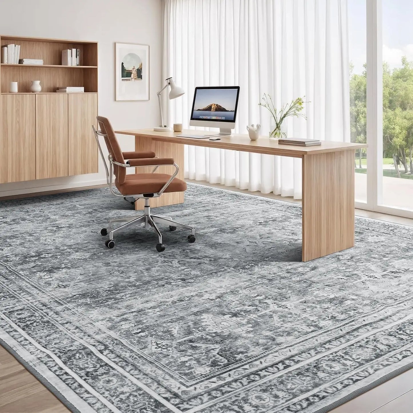 Wool Silk Area Rug With Non Slip Backing Machine Made