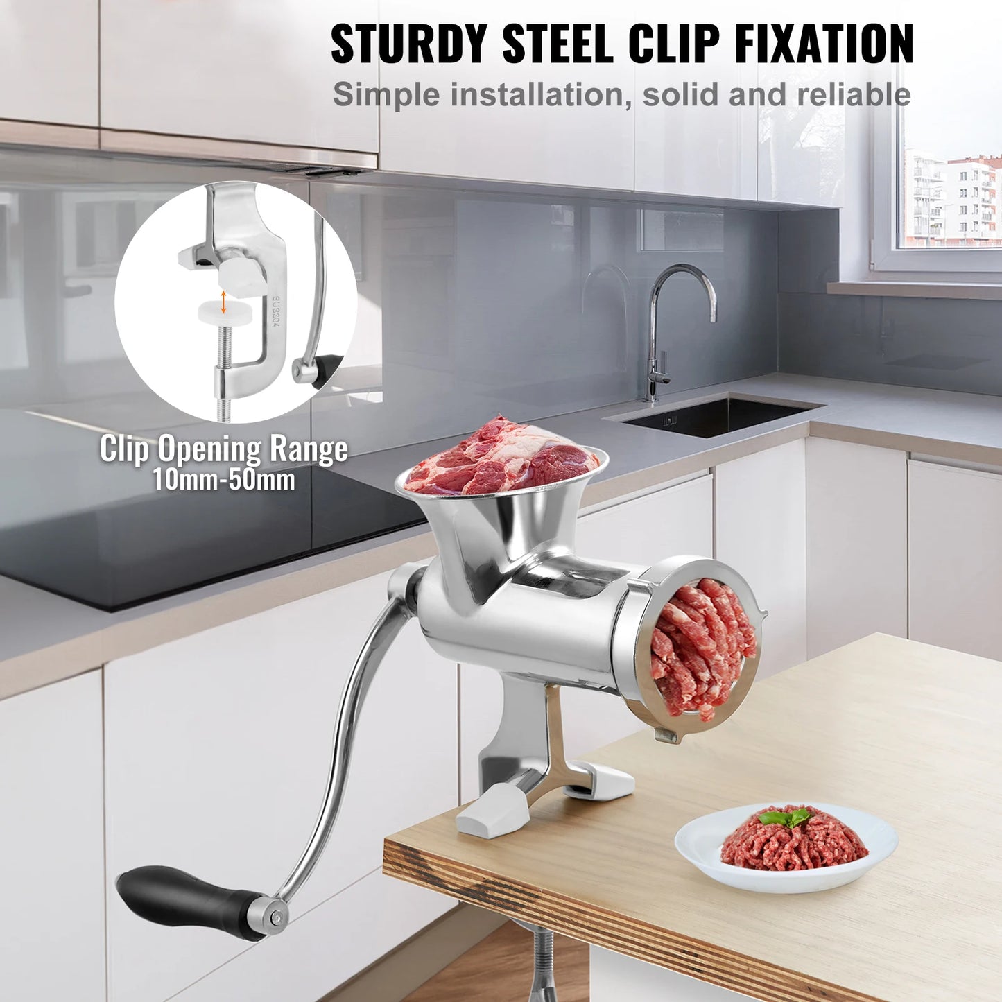 SucceBuy 304 Stainless Steel Manual Meat Grinder Table Clamp Mincer