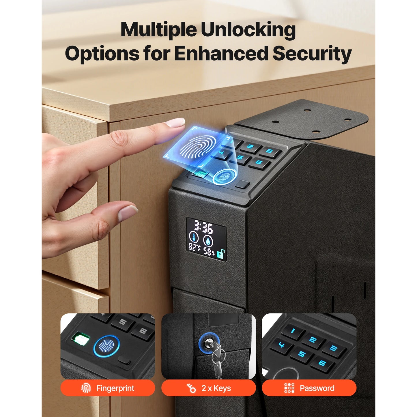 Gun Safe Slider 3 Way Quick Access Fingerprint Password Key