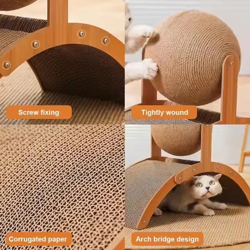 Wooden 2 In 1 Cat Scratcher Ferris Wheel Sisal Ball