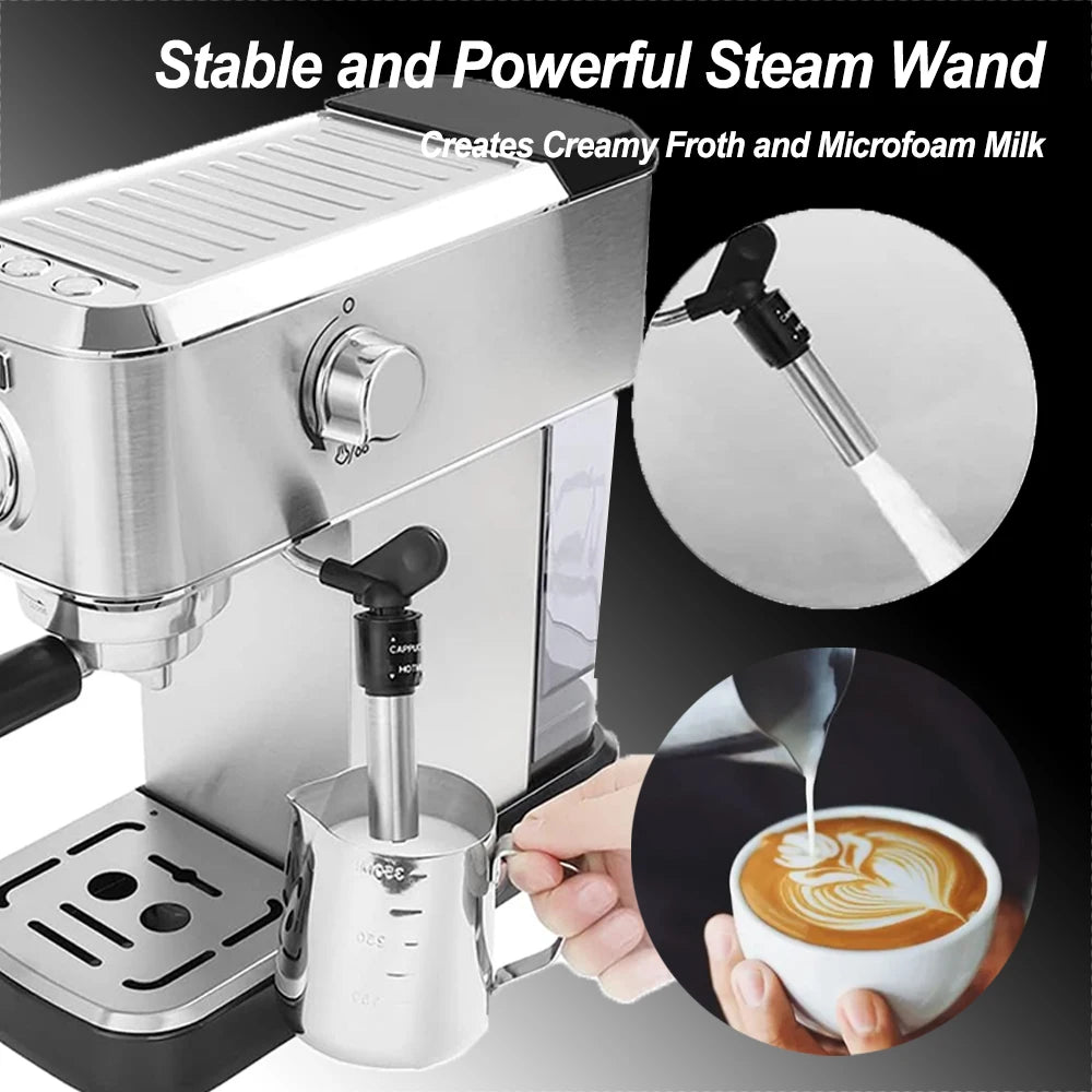 Lecon Chef 15 Bar Espresso Machine With Steam Milk Frother Stainless Steel