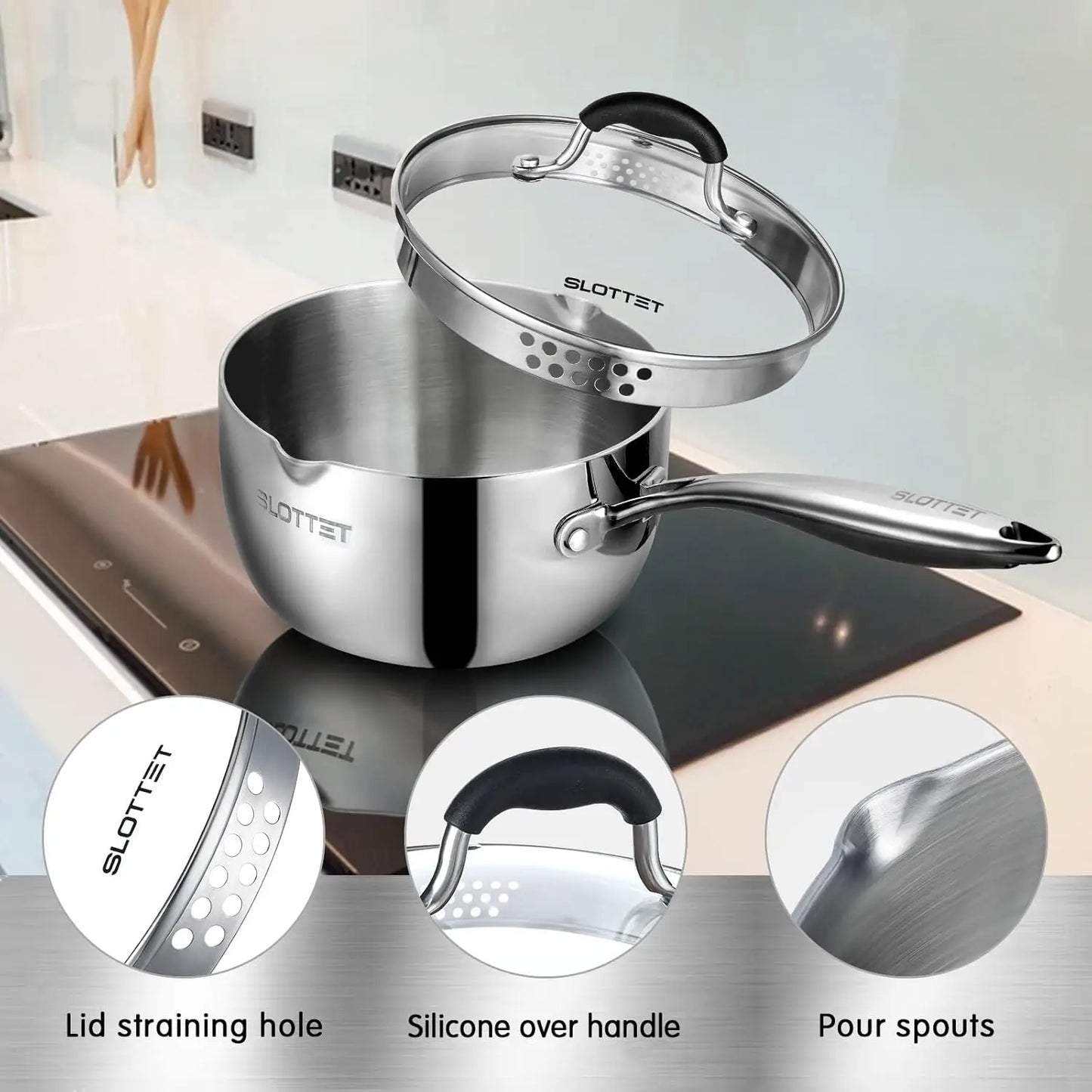 Stainless Steel Sauce Pan With Steamer And Glass Lid