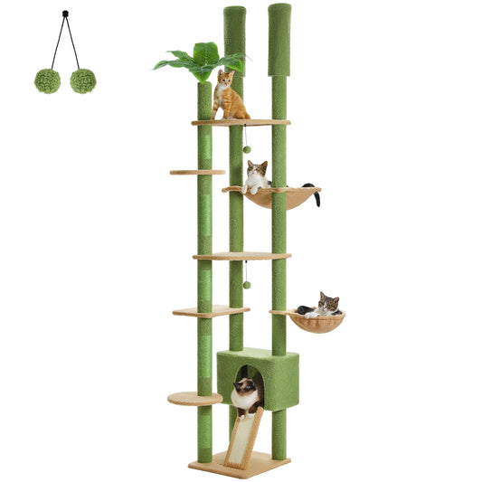PAWZ Road Height Adjustable Wooden Cat Tree With Hammock Scratching Posts