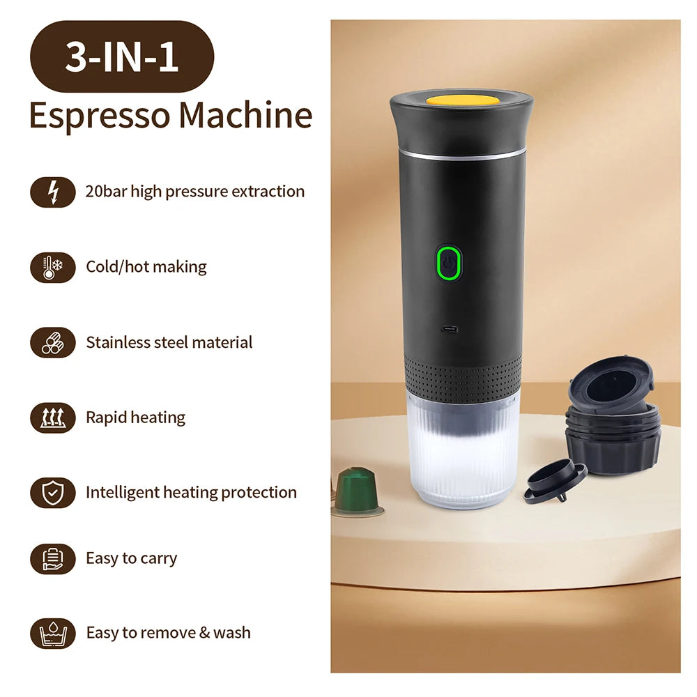 Obecilc Portable Wireless Espresso Coffee Machine 3 In 1 Capsule Maker