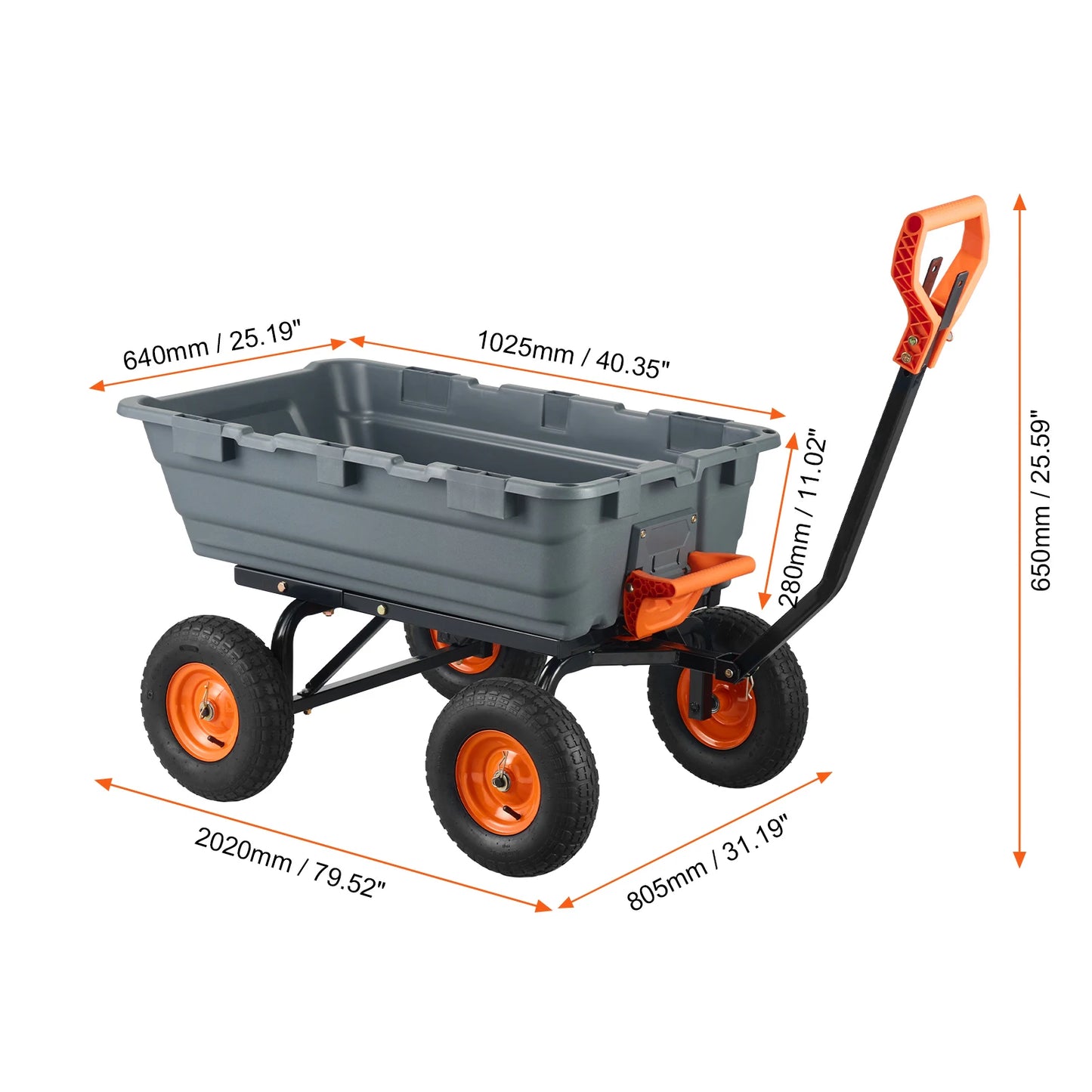 SucceBuy Poly Garden Dump Cart 600lb Capacity Steel Frame