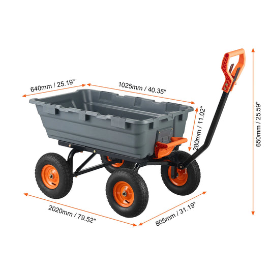 SucceBuy Poly Garden Dump Cart 600lb Capacity Steel Frame