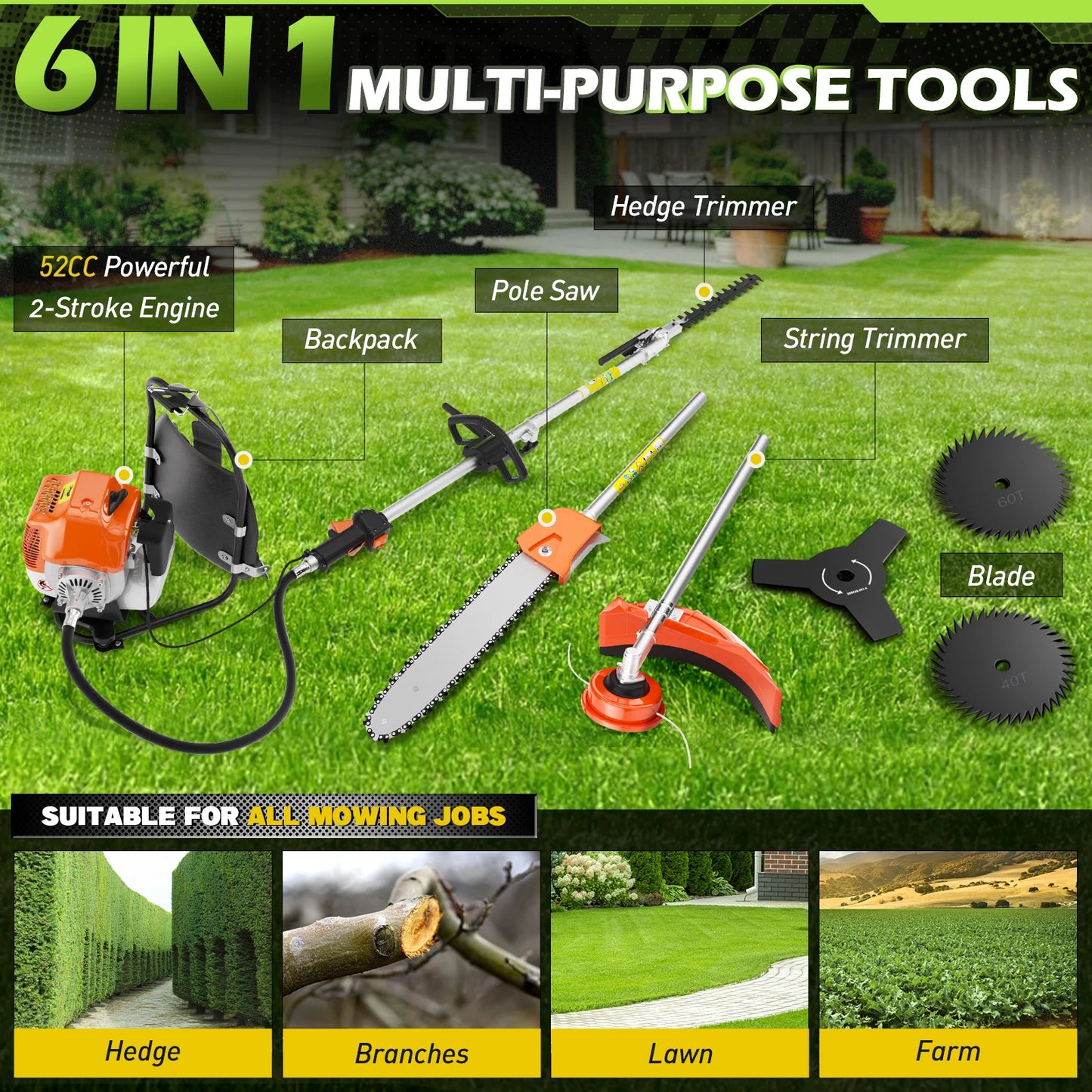 52cc 6 In 1 Gas Hedge Trimmer Performance Yard Tool