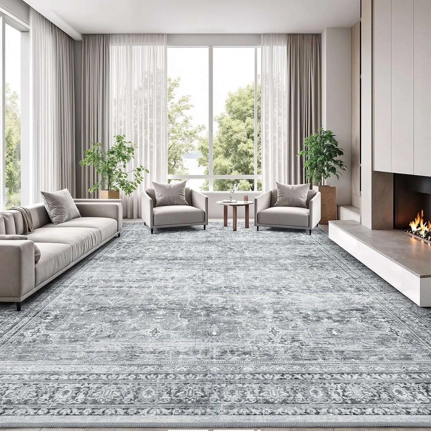Wool Silk Area Rug With Non Slip Backing Machine Made