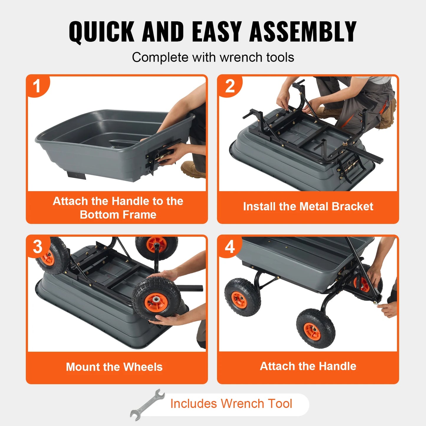 SucceBuy Poly Garden Dump Cart 600lb Capacity Steel Frame