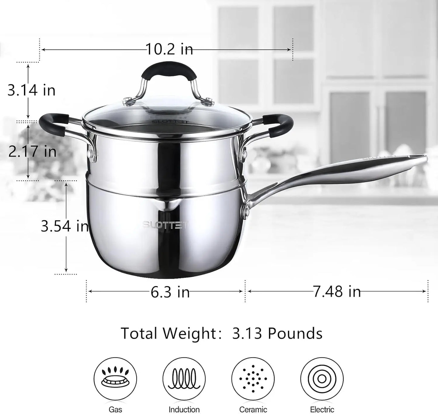 Stainless Steel Sauce Pan With Steamer And Glass Lid