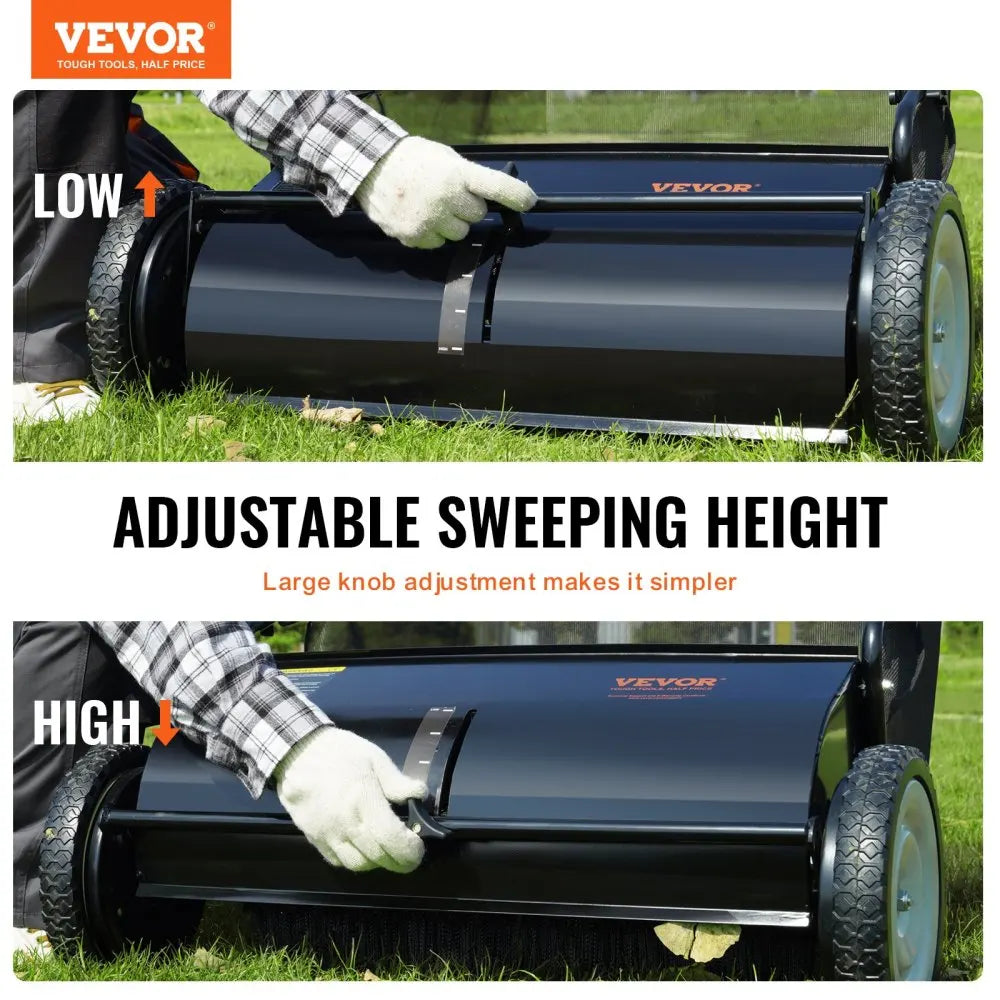 Push Lawn Sweeper With Four Spinning Brushes Steel Construction