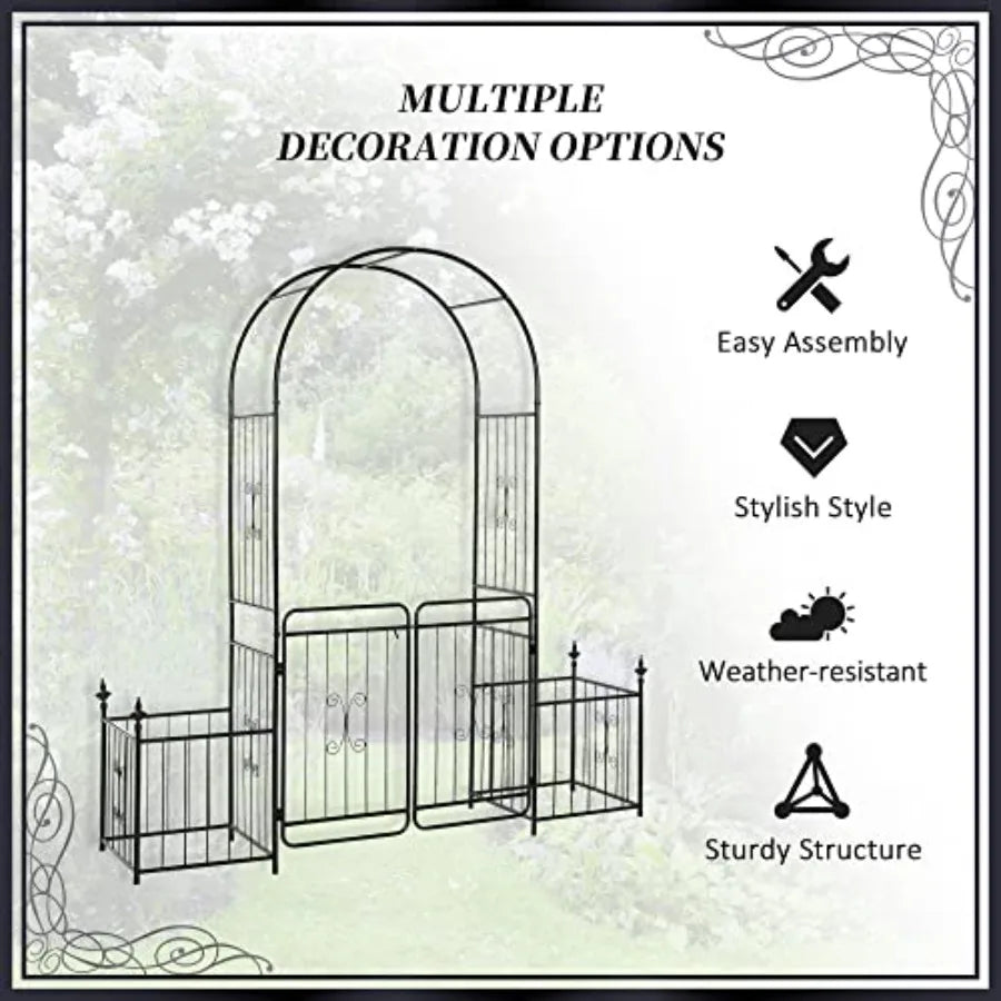 Garden Arbor Arch Gate With Trellis Sides And Locking Doors