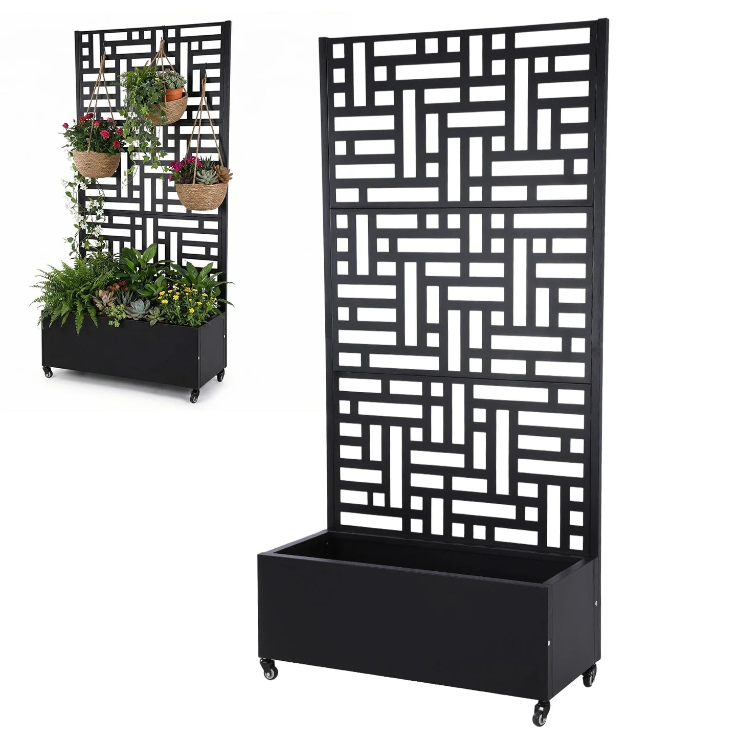 Metal Trellis Raised Garden Bed Planter With Wheels Outdoor
