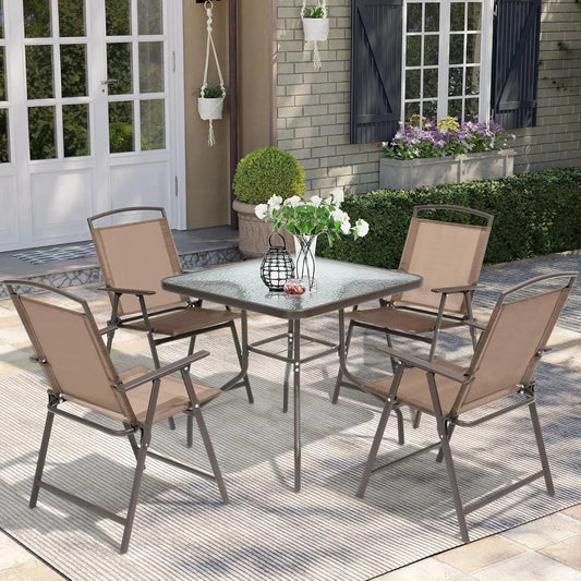 Outdoor 5 Piece Dining Set With Folding Chairs Durable Metal